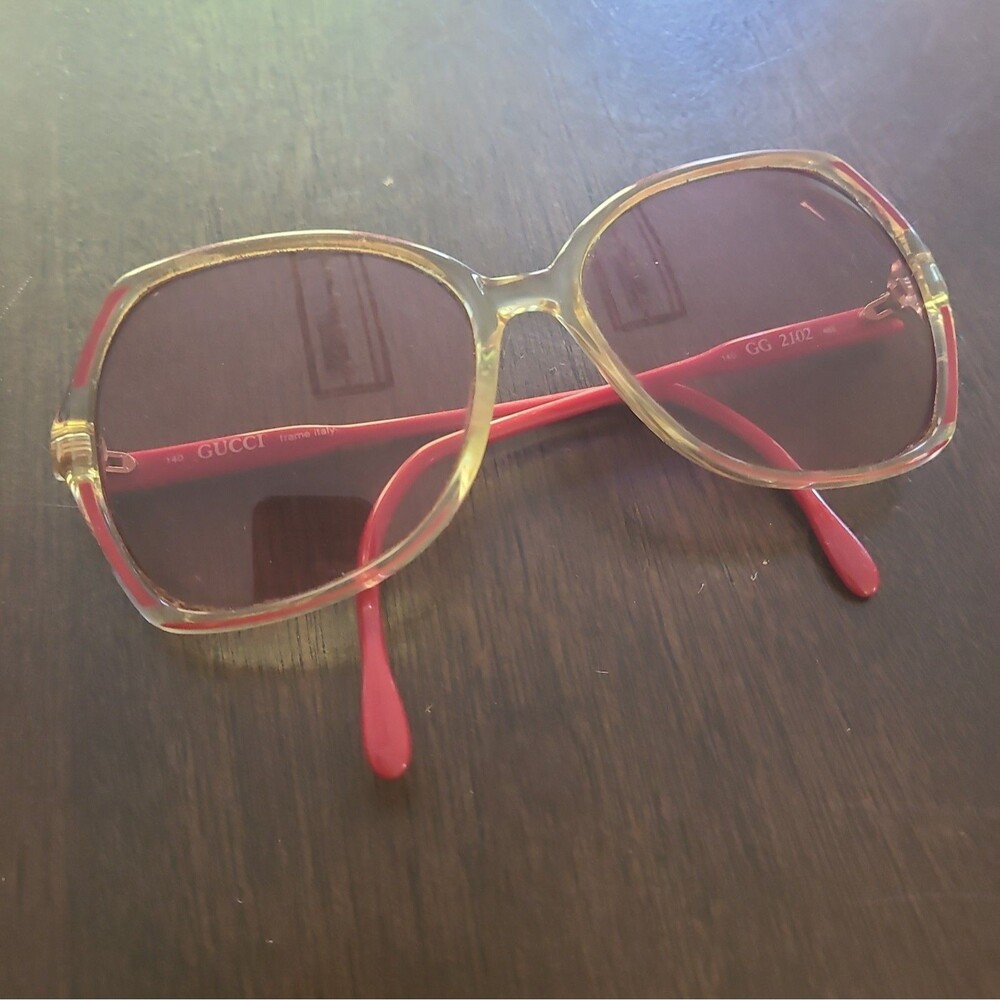 Vintage Gucci GG 2102 Glasses Red & Pink retro eyeglasses Frames Women 1980s 48E